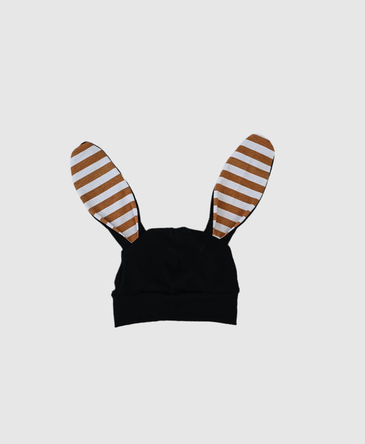Frankie Raine ZQ Merino Bunny Hat - Black & Golden Stripe