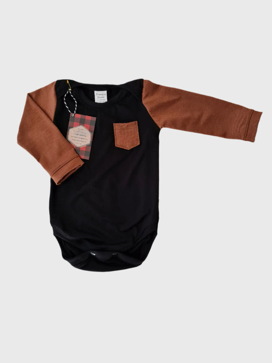 Frankie Raine ZQ Merino Long Sleeve Bodysuit - Black & Acorn