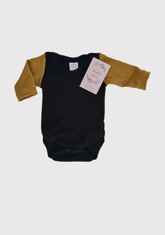 Frankie Raine ZQ Merino Long Sleeve Bodysuit - Black & Lemongrass
