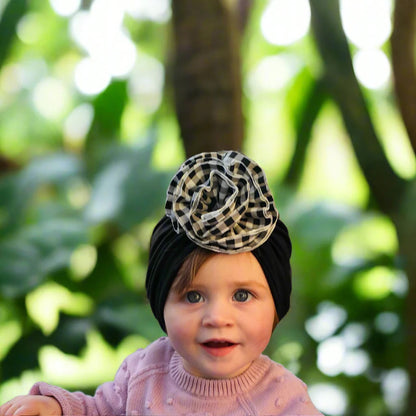 Frankie Raine ZQ Merino Rose Turban - Black Gingham